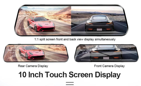 10 Inch Car DVR Touch Screen Dual 1080P Front And Rear Rearview Mirror Camera - stepyours.com