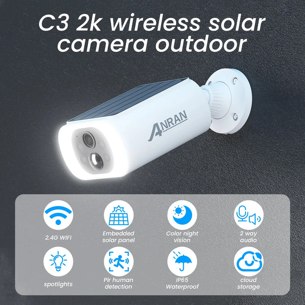 ANRAN Wireless Battery Solar Security Camera Floodlight Color Night Vision - stepyours.com