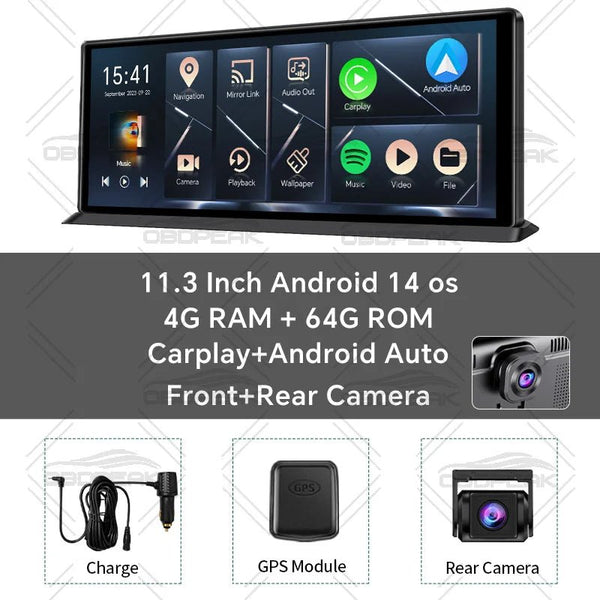 K60 Pro 11.3 Android 14 Screen GPS CarPlay Android Auto Dash Cam 1080P RearView - stepyours.com