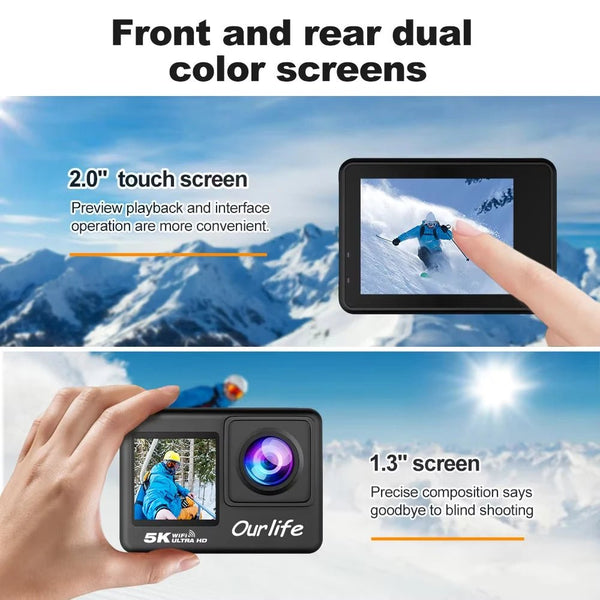 Ourlife 4K60FPS Action Camera With 2.0Inch Touch Screen 170Deg Wide Waterproof30M - stepyours.com
