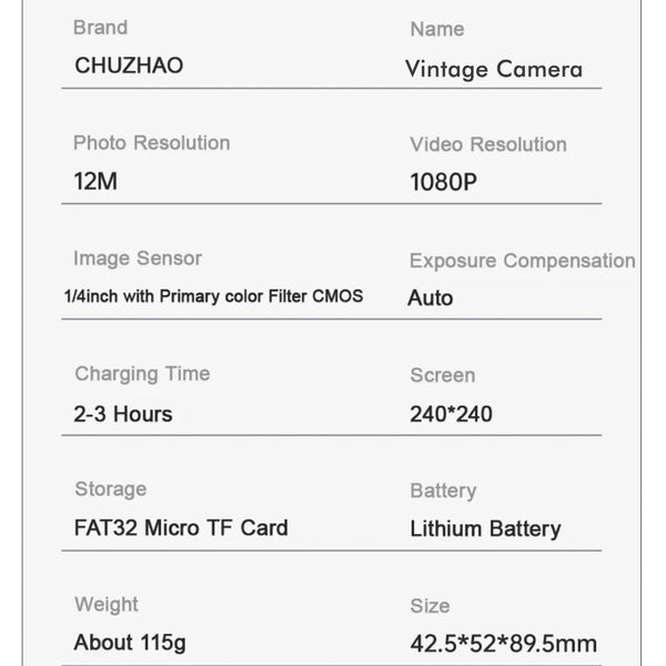 Chuzhao Mini Retro Digital Camera 12MP 1080p 1.54 Inch Screen Portable Gift - stepyours.com