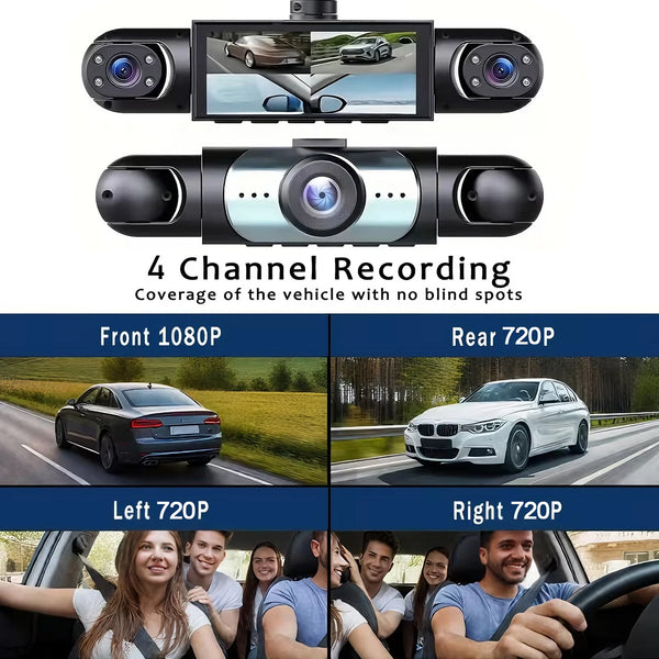 4 Channel Dash Cam With Front And Rear Night Vision Quad Vehicle DVR - stepyours.com