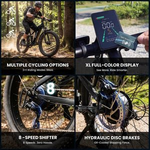 ESKUTE C300R-SO - Full Suspensions - Electric Bike for Adults ，48V20.8Ah Battery Ebike up to 80 Miles, Peak, 26x4.0 Fat Tire Step-Over Ebike, 8-Speed, UL2849 E-Bike