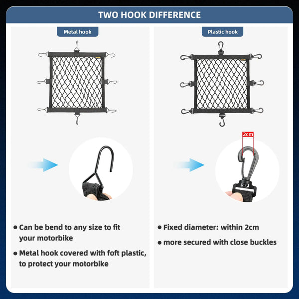 Rhinowalk Motorcycle Helmet Holder Net 8 Metal/Plastic Hooks Motorbike Luggage Net Holder Mesh Storage Trunk Bag Accessories