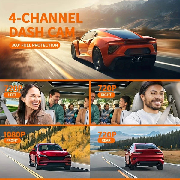 4 Channel 360 Dash Cam With 1080P Front Left Right Rear 24H Parking - stepyours.com