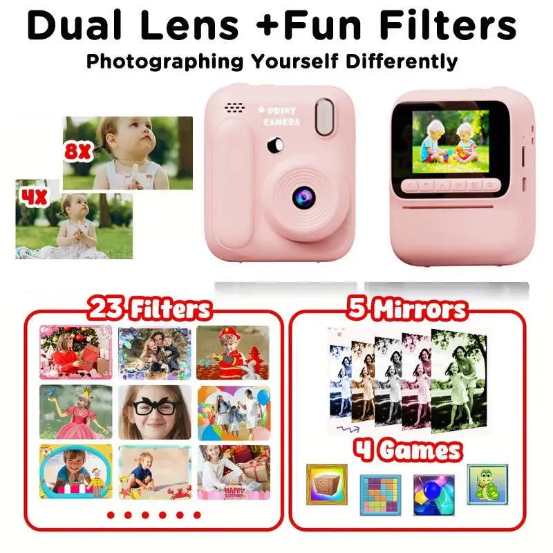 Color Printing Thermal Print Kids Instant Camera 32GB 1080P Digital Gift - stepyours.com