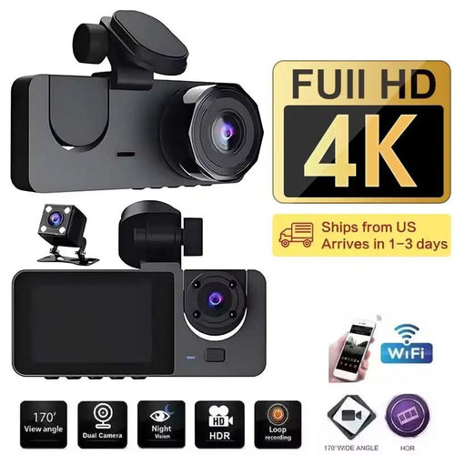 4K Dual Lens Dash Cam Car DVR With WiFi App Front Rear Night Vision - stepyours.com