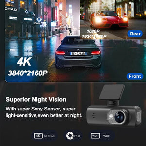 Kocam UHD 4K Dash Cam Dual Lens Front And Rear WiFi GPS 24H Parking Monitor - stepyours.com