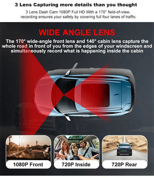 3 Channel WiFi Car DVR 1080P Front Inside Rear 170 Degree Night Vision G Sensor - stepyours.com