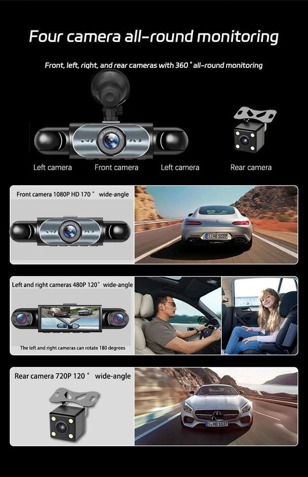 4 Channel Dash Cam 360 Degree Car Video Recorder Night Vision Parking Monitor - stepyours.com