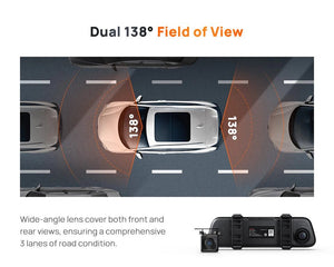 70mai S500 Rearview Dash Cam 9.35 Inch Touch Screen Dual Channel 3K HDR - stepyours.com