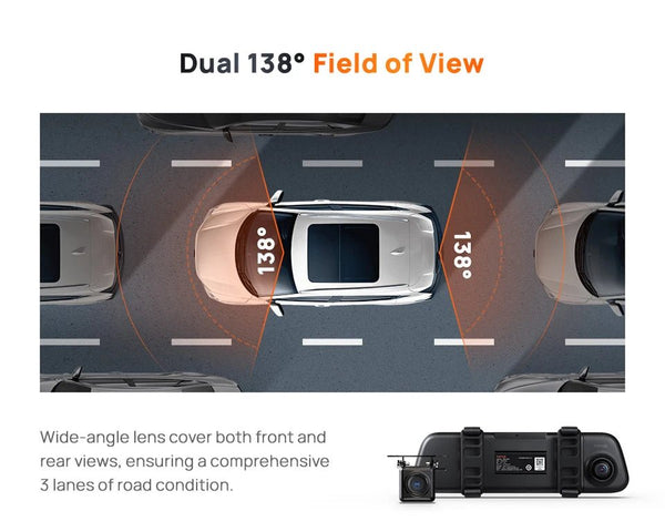 70mai S500 Rearview Dash Cam 9.35 Inch Touch Screen Dual Channel 3K HDR - stepyours.com