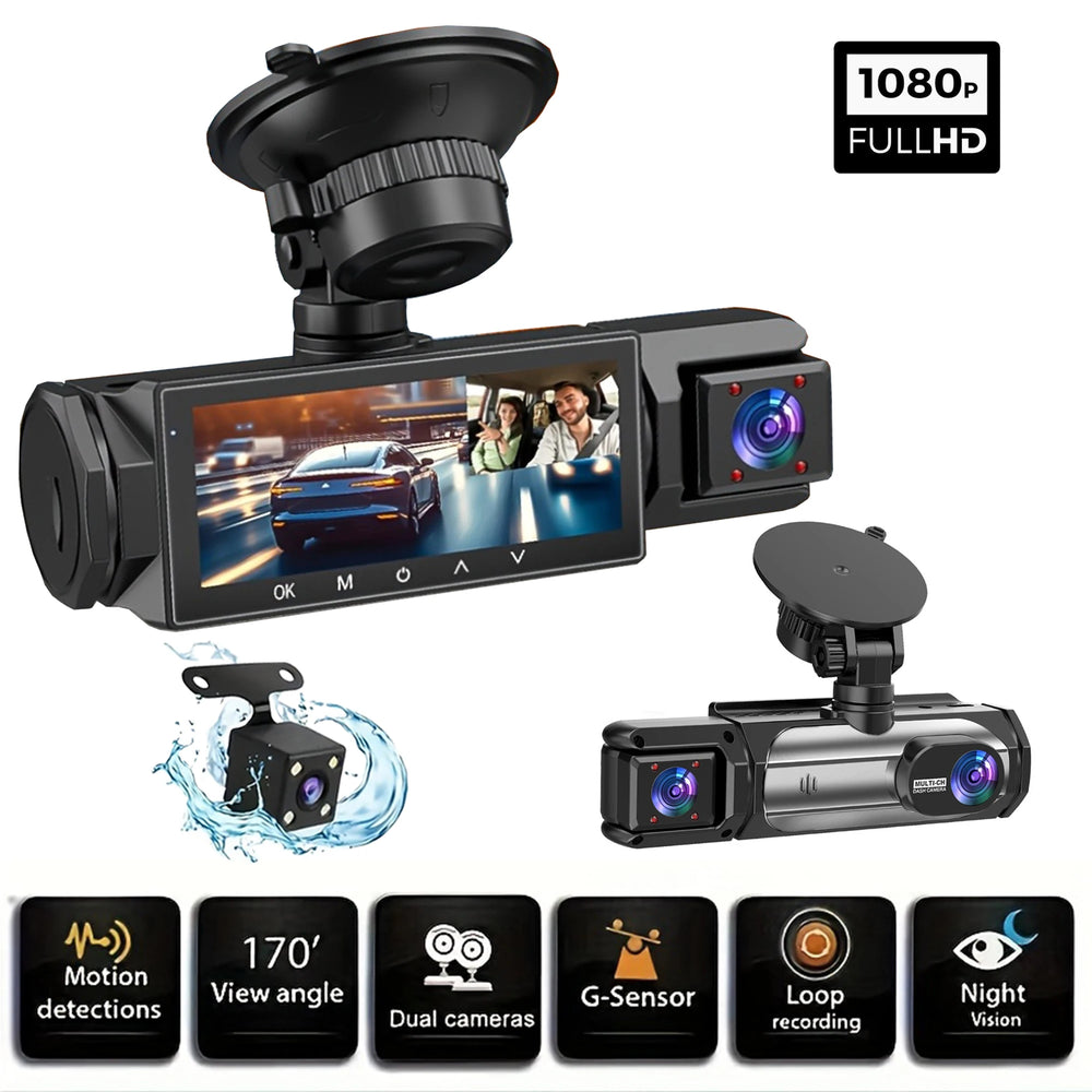 3 Channel Dash Cam 1080P Front And Rear Night Vision Parking Monitor Car DVR - stepyours.com