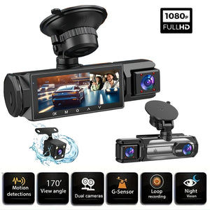 3 Channel Dash Cam 1080P Front And Rear Night Vision Parking Monitor Car DVR - stepyours.com