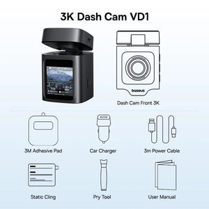 Baseus VD1 3K Dash Cam Front And Rear With GPS Supercapacitor 24H Parking - stepyours.com
