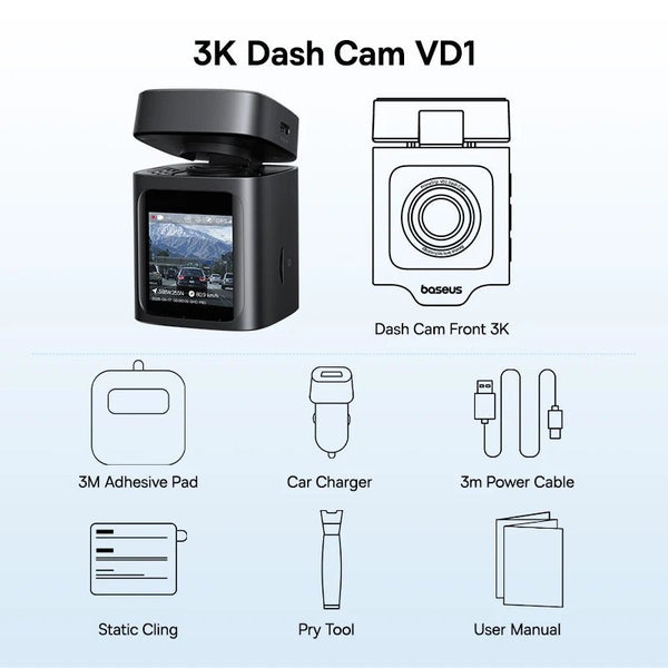 Baseus VD1 3K Dash Cam Front And Rear With GPS Supercapacitor 24H Parking - stepyours.com