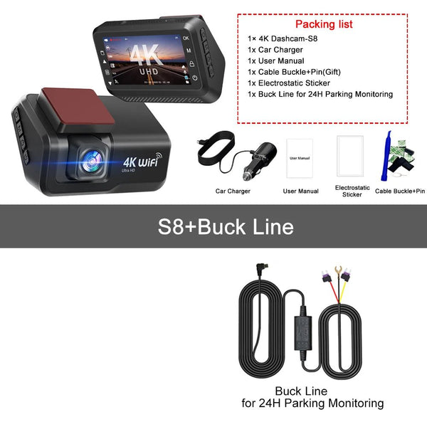 Kocam 4K UHD Dash Cam Dual Lens WiFi Night Vision Front And Rear Parking Monitor - stepyours.com