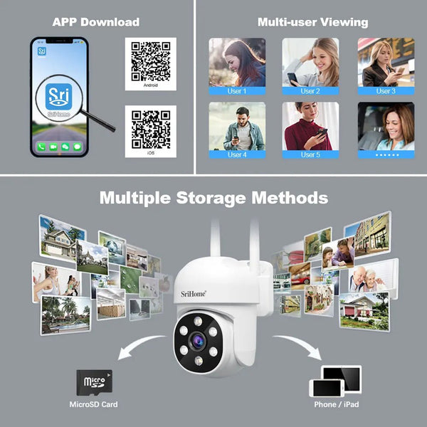 Srihome SH061 Wireless PTZ AI 1080P Home Security Camera Night Vision CCTV - stepyours.com
