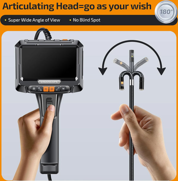 Lafoch S10 360 Degree Rotating Dual Lens Endoscope - 3.9mm Probe, 5 Inch IPS - stepyours.com