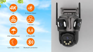 Three Screen WiFi IP Camera - 4K Dual Lens PTZ With AI Detection IP66 Waterproof by stepyours.com