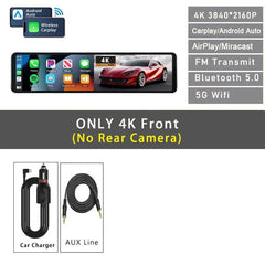 11.26 Inch 4K Dash Cam With CarPlay Android Auto Dual Lens WiFi GPS Bluetooth - stepyours.com