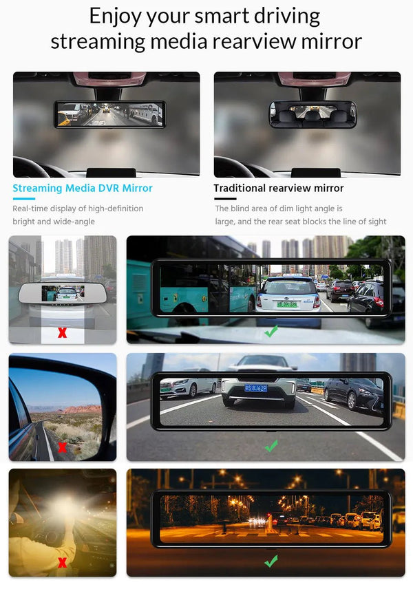 ACCEO 4K WiFi Dash Cam With 12 Inch Rear View Mirror Car DVR - stepyours.com