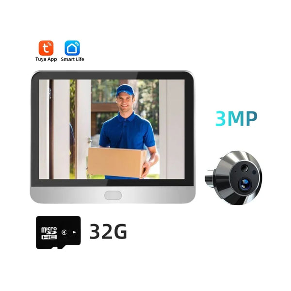 Tuya Smart 3MP Outdoor Wireless Door Peephole Video Eye Camera 2.4G WiFi Night Vision Home Security Door Camera with LCD Screen by stepyours.com