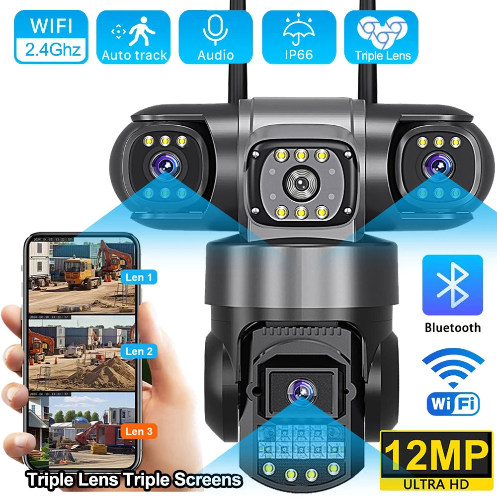 V380 Pro WiFi IP Camera Outdoor 12MP 6K Triple Lens Night Vision - Weatherproof by stepyours.com