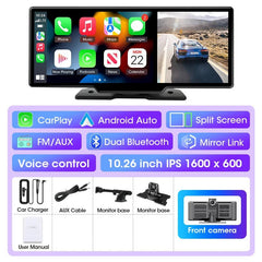 11.26 Inch 4K Dual Lens Dash Cam With Wireless CarPlay Android Auto GPS WiFi - stepyours.com