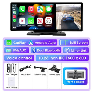 11.26 Inch 4K Dual Lens Dash Cam With Wireless CarPlay Android Auto GPS WiFi - stepyours.com