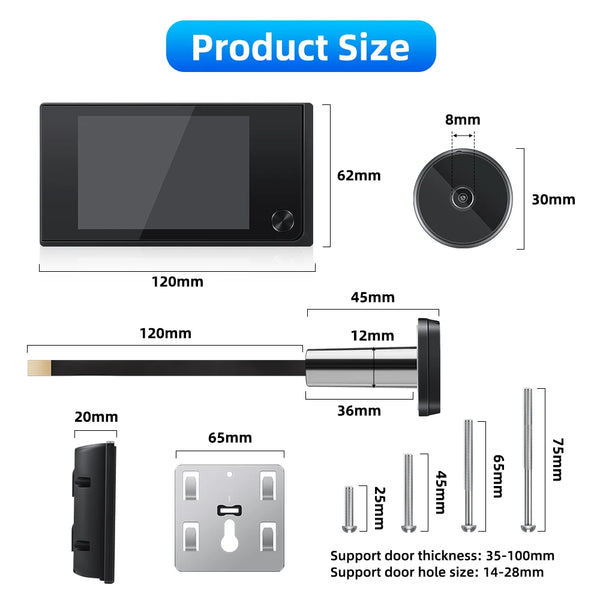 Awapow 3.5 Inch Doorbell Peephole Viewer Digital Door Camera 120° LCD 2 Million HD Pixels Cat Eye Door Bell Outdoor Monitor by stepyours.com