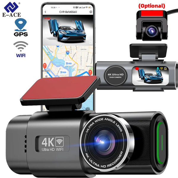 4K Dash Cam GPS WiFi Night Vision Car DVR with Optional Rear Lens