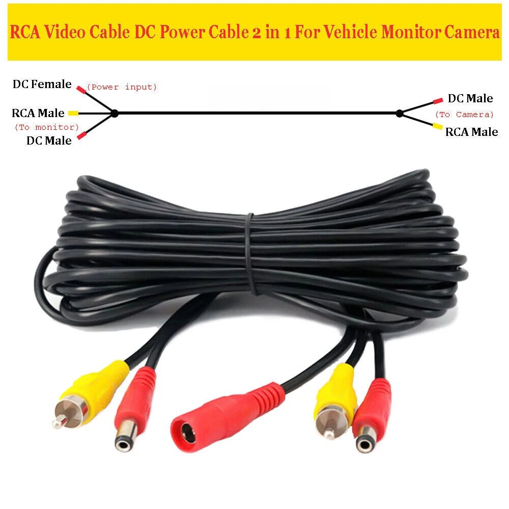 Car Video RCA Extension Cable 6M 10M 15M 2In1 Backup Camera Line - stepyours.com