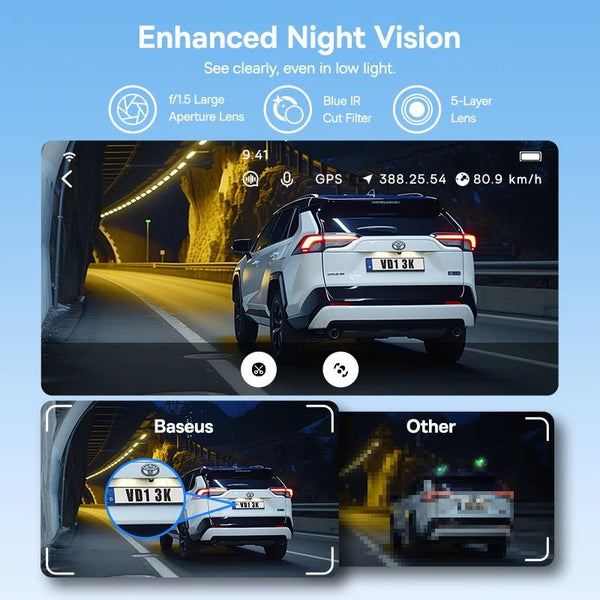Baseus VD1 3K Dash Cam Front And Rear With GPS Supercapacitor 24H Parking - stepyours.com