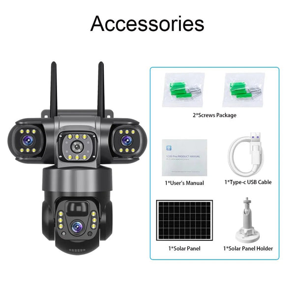 V380Pro 3 Lens WiFi Solar Camera 360 Outdoor Waterproof Security - stepyours.com