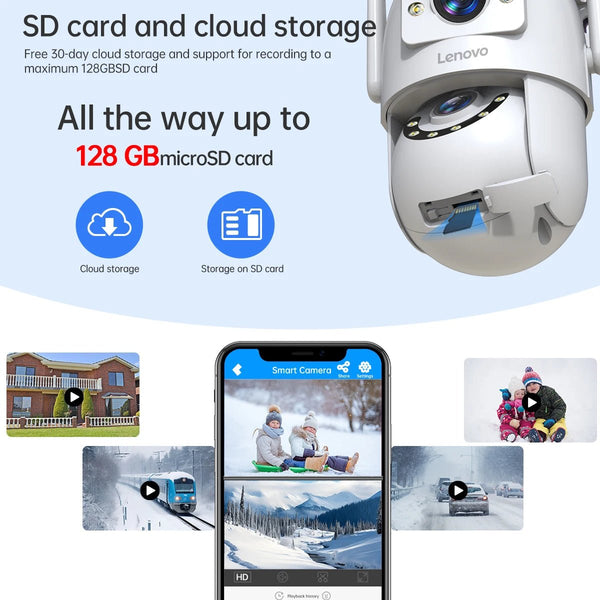 Lenovo 4K WiFi Surveillance Camera - Outdoor Dual Lens PTZ With Auto Tracking - stepyours.com