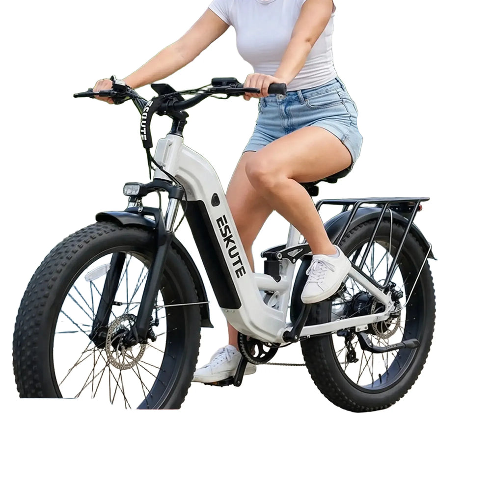 ESKUTE C300R-ST - Full Suspensions - Electric Bike for Adults ，48V20.8Ah Battery Ebike up to 80 Miles, 26x4.0 Fat Tire Step-Through Ebike, 8-Speed, UL2849 E-Bike