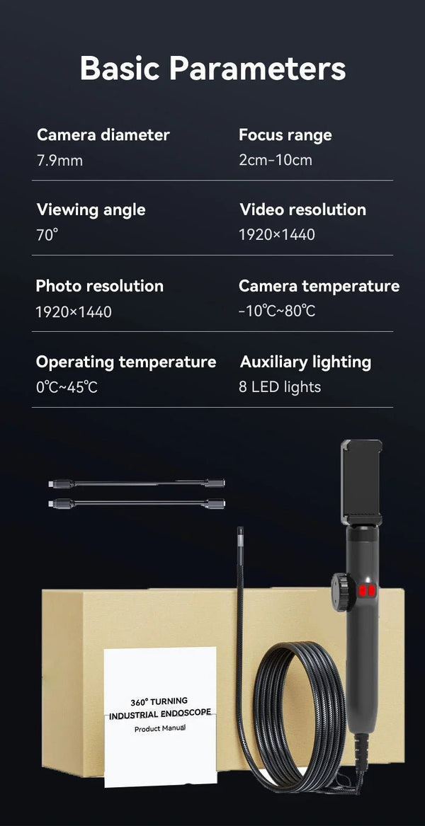 360 Degree Articulating Borescope Endoscope With Light For Android And iOS - stepyours.com