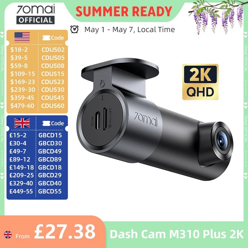 70mai M310 Plus 2K Dash Cam With English Voice Control 1440P WDR Parking WiFi 6 - stepyours.com