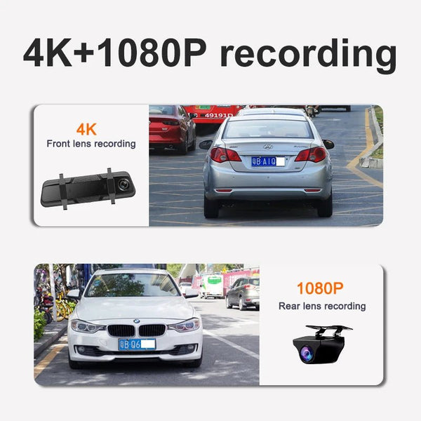 10 Inch 4K Mirror Dash Cam Wireless CarPlay Android Auto Dual Lens GPS WiFi DVR - stepyours.com