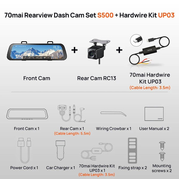 70mai S500 Rearview Dash Cam 9.35 Inch Touch Screen Dual Channel 3K HDR - stepyours.com