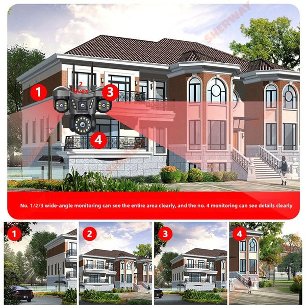 Sherway 10K 20MP UHD Outdoor Quad Lens WiFi IP Camera With 360 PTZ Auto Tracking - stepyours.com