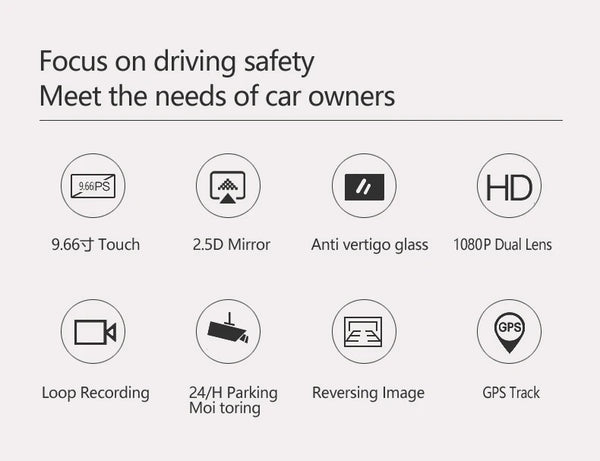 10 Inch Car Touch Screen Rear View Mirror Dash Cam Front And Rear Cameras - stepyours.com
