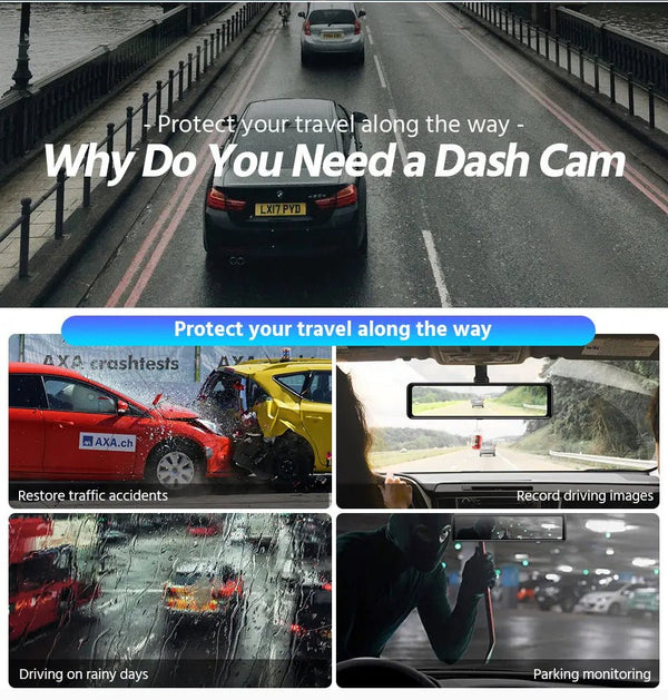 ACCEO 4K WiFi Dash Cam With 12 Inch Rear View Mirror Car DVR - stepyours.com