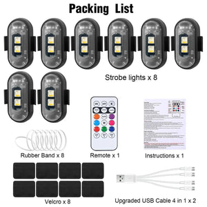 Wireless LED Strobe Lights with Remote Control, 8 Colors Rechargeable Anti-Collision LED Warning Lights for Car Motorcycle Bike