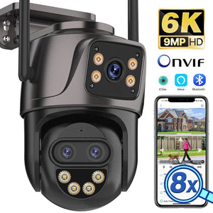6K 9MP Outdoor Tri - Lens WiFi IP Camera - Auto Tracking And Dual Screen - stepyours.com