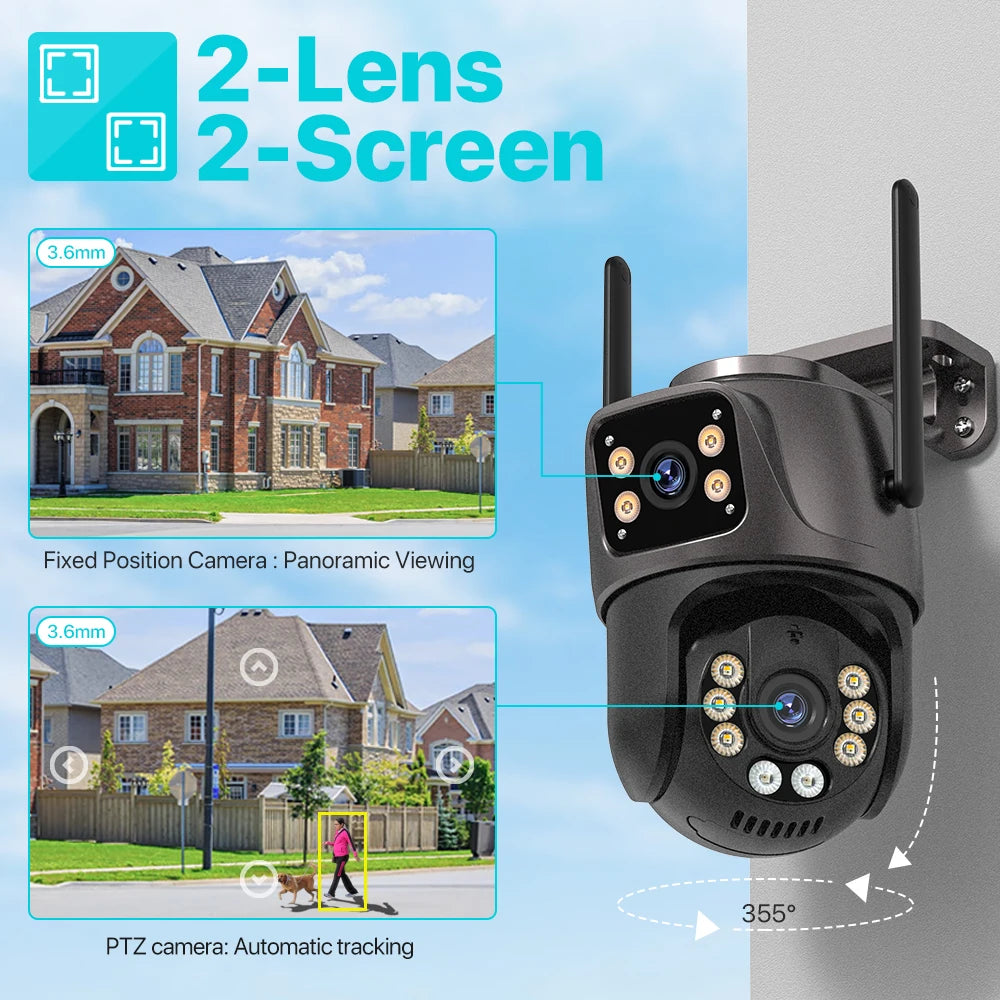 SmartVision 4K 8MP Outdoor WiFi PTZ Camera AI Auto Tracking Dual Lens by stepyours.com