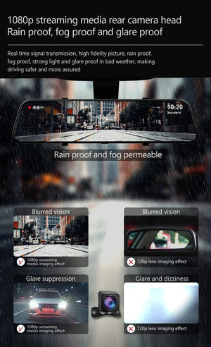 10 Inch Car Touch Screen Rear View Mirror Dash Cam Front And Rear Cameras - stepyours.com