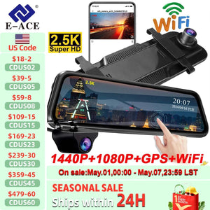 EACE 2.5K Mirror Dash Cam For Car Touch Screen With GPS WiFi 1440P Parking DVR - stepyours.com