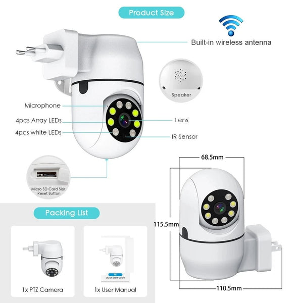 Tuya PTZ IP Camera - Auto Tracking And Color Night Vision Security Add Hooks - stepyours.com